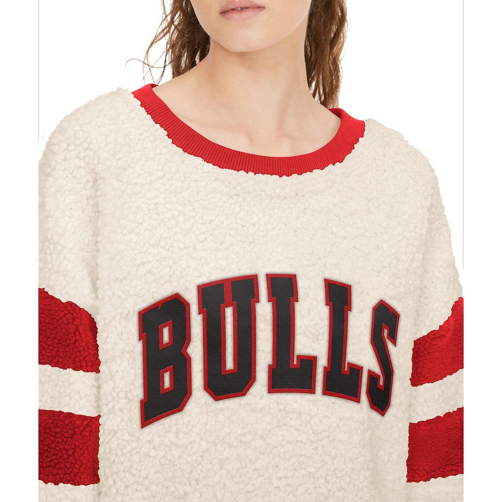 NBA - Chicago Bulls Tommy Jeans Women's Mindy Sherpa Pullover Sweatshirt - Oatmeal/Red