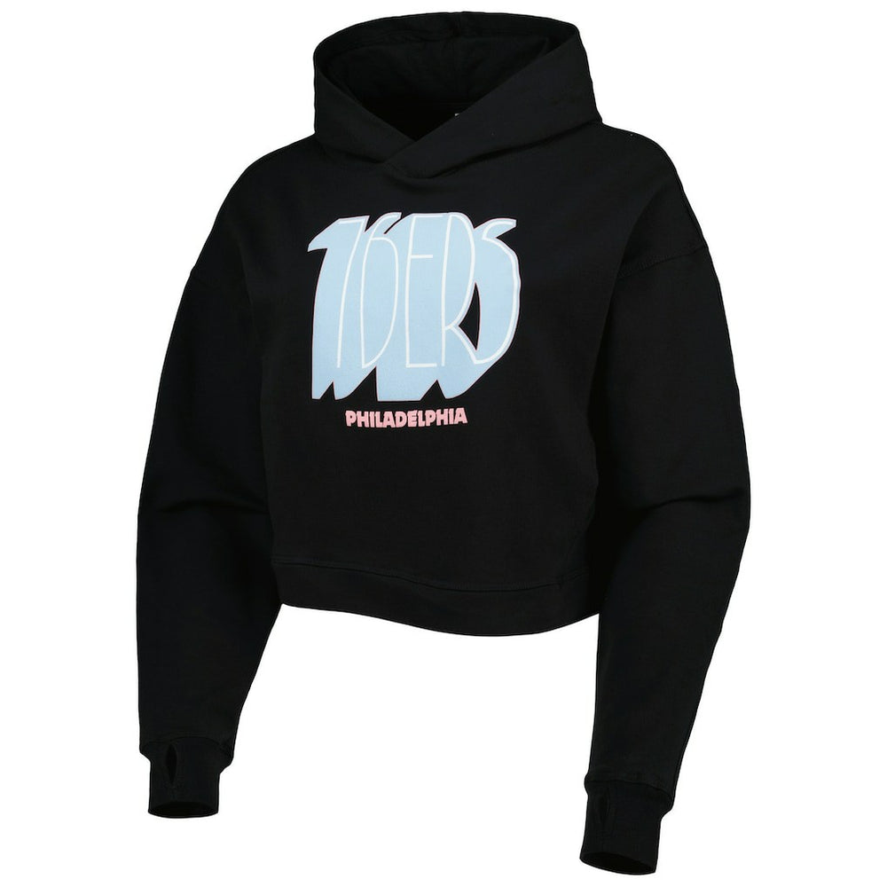 NBA - Philadelphia 76ers Lusso Women's Layla World Tour Cropped Pullover Hoodie - Black