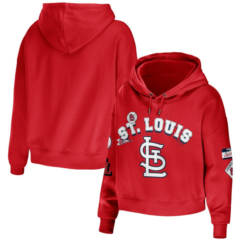 St. Louis Cardinals WEAR by Erin Andrews Women's Modest Patches Cropped Pullover Hoodie Near Me