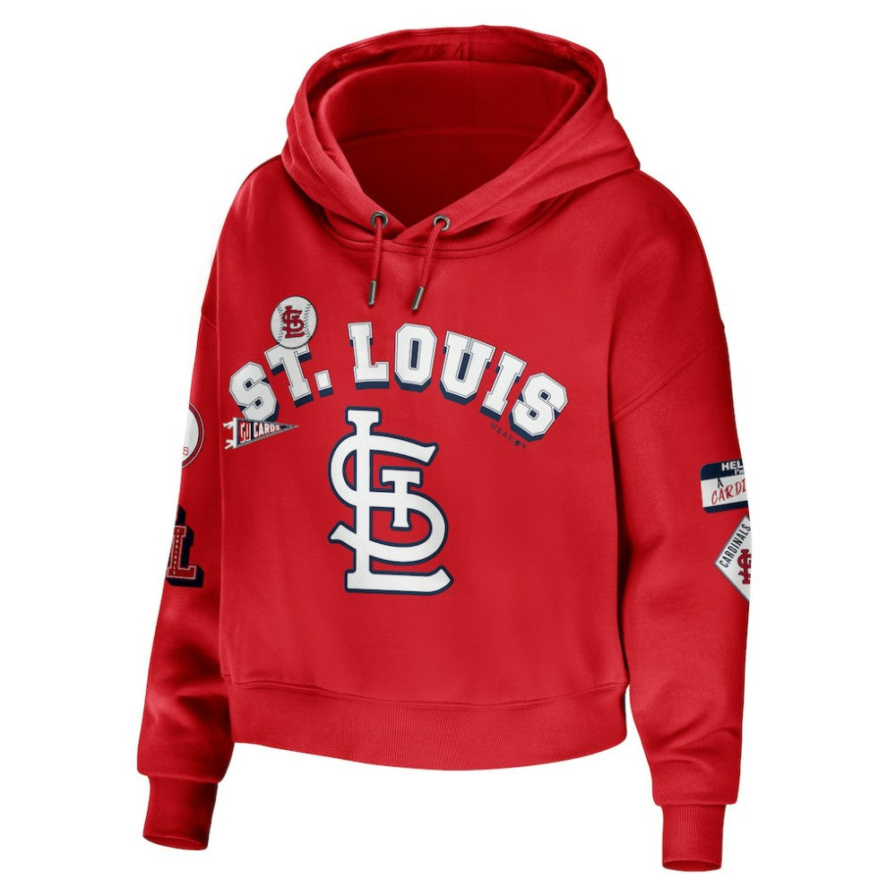 St. Louis Cardinals WEAR by Erin Andrews Women's Modest Patches Cropped Pullover Hoodie Near Me