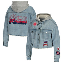 Washington Nationals WEAR by Erin Andrews Women's Hooded Button-Up Denim Jacket for sale