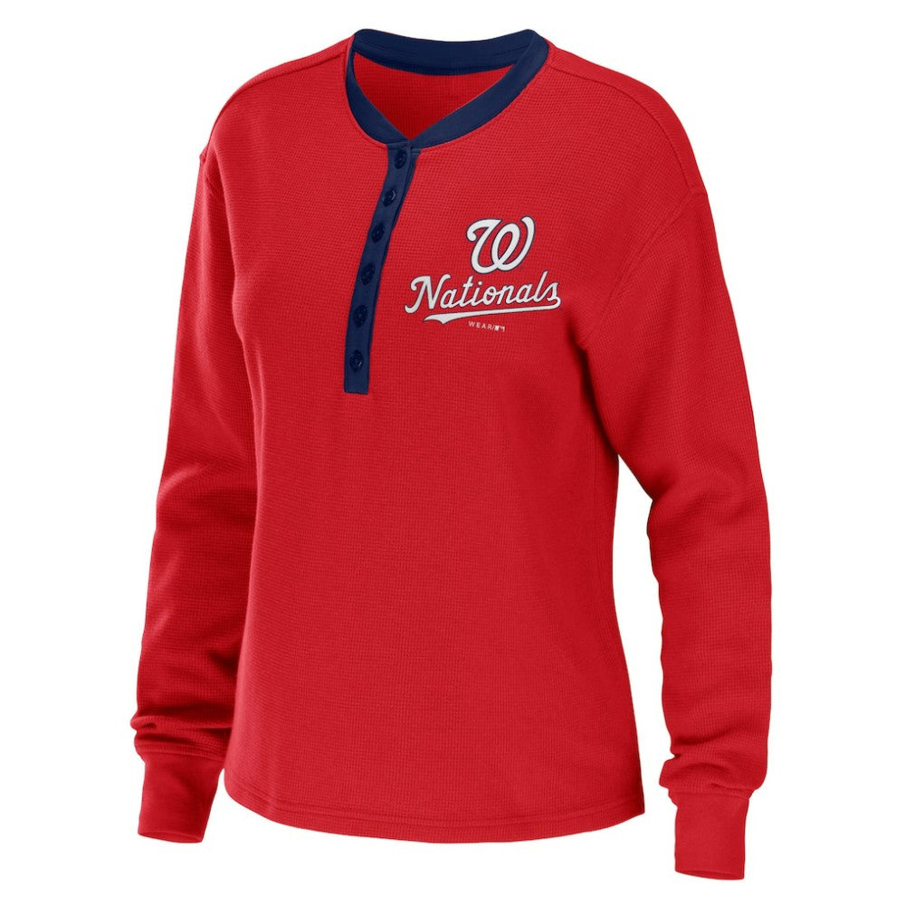 Washington Nationals WEAR by Erin Andrews Women's Waffle Henley Long Sleeve T-Shirt Online