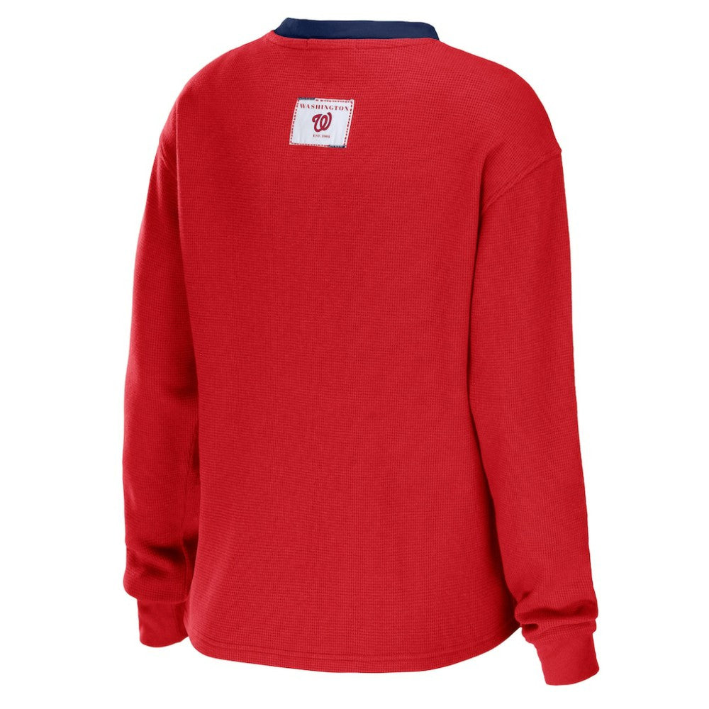 Washington Nationals WEAR by Erin Andrews Women's Waffle Henley Long Sleeve T-Shirt Online