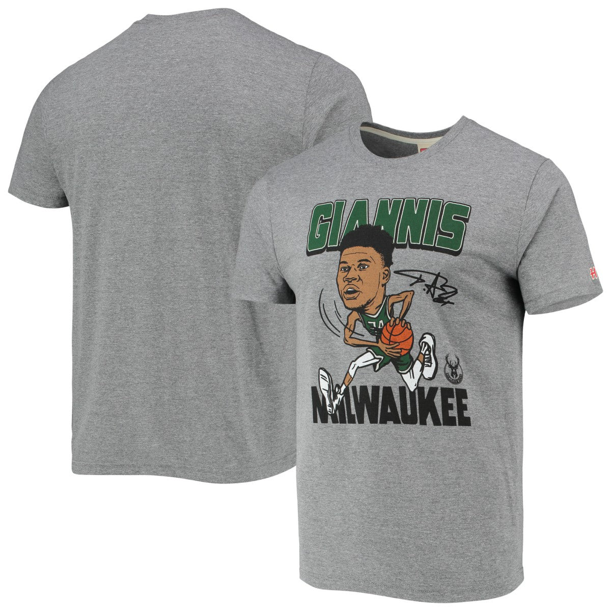 NBA - Giannis Antetokounmpo Milwaukee Bucks Homage Caricature Tri-Blend T-Shirt - Heathered Gray