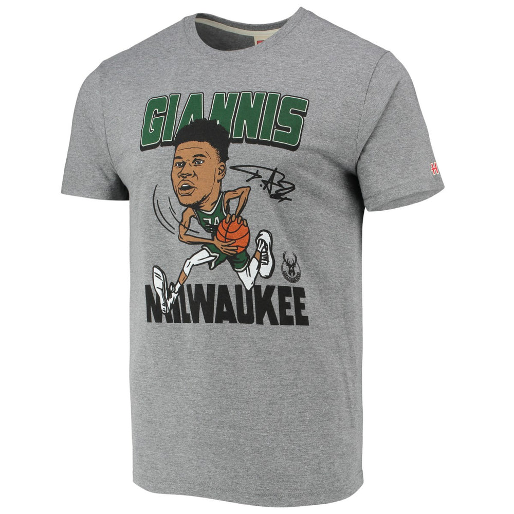 NBA - Giannis Antetokounmpo Milwaukee Bucks Homage Caricature Tri-Blend T-Shirt - Heathered Gray