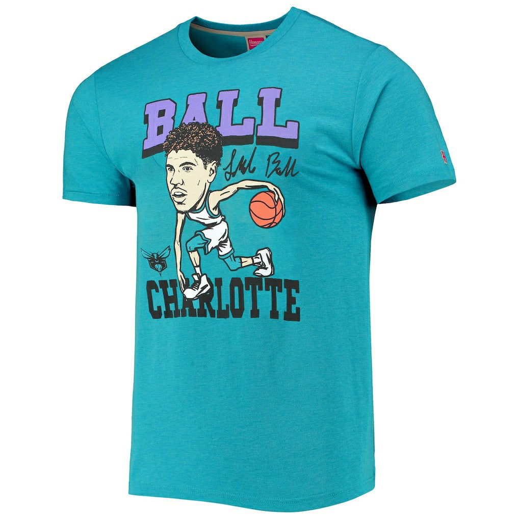 NBA - LaMelo Ball Charlotte Hornets Homage Caricature Tri-Blend T-Shirt - Heathered Teal