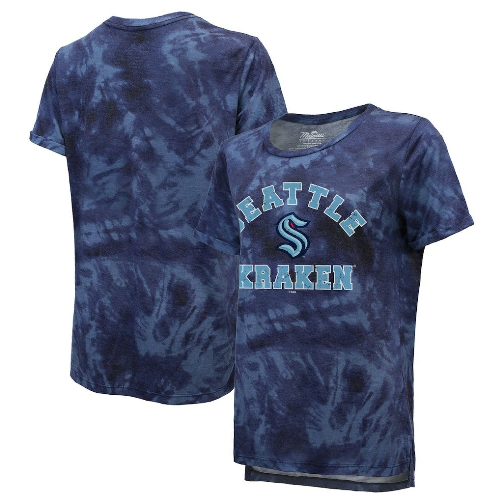 Seattle Kraken Majestic Threads Women's Boyfriend Tie-Dye T-Shirt Deep Sea Blue
