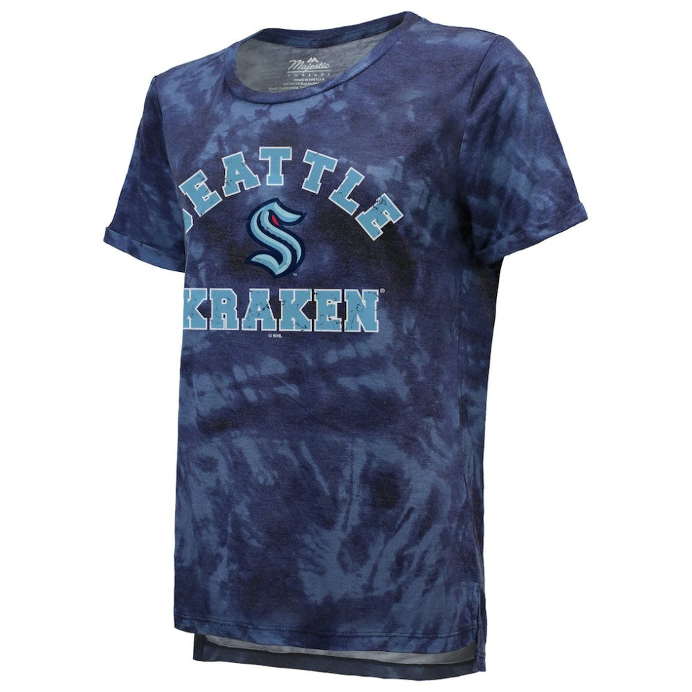 Seattle Kraken Majestic Threads Women's Boyfriend Tie-Dye T-Shirt Deep Sea Blue