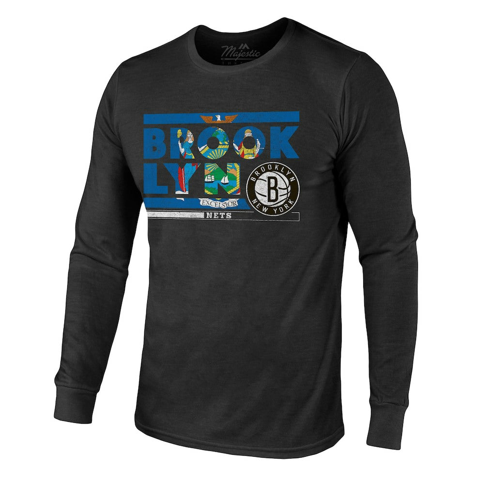 NBA - Brooklyn Nets Majestic Threads City and State Tri-Blend Long Sleeve T-Shirt - Black
