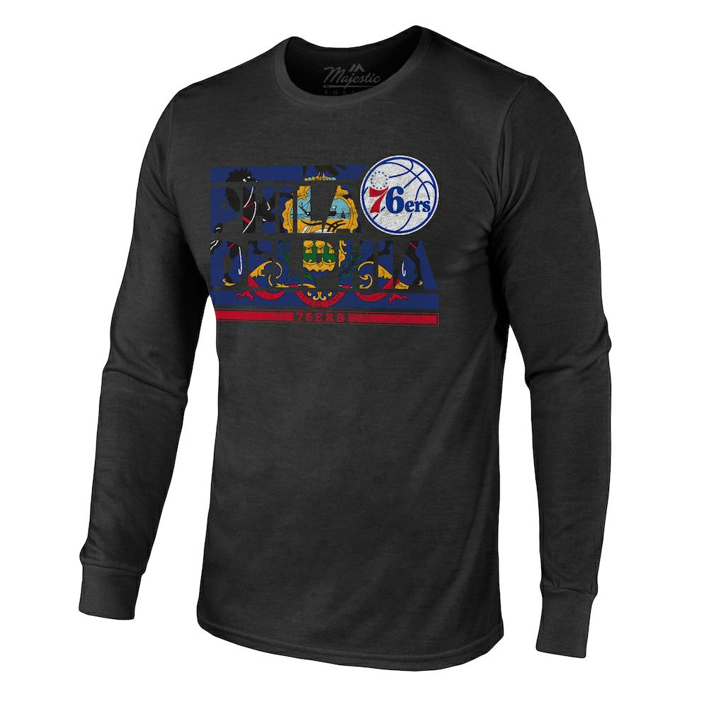 NBA - Philadelphia 76ers Majestic Threads City and State Tri-Blend Long Sleeve T-Shirt - Black