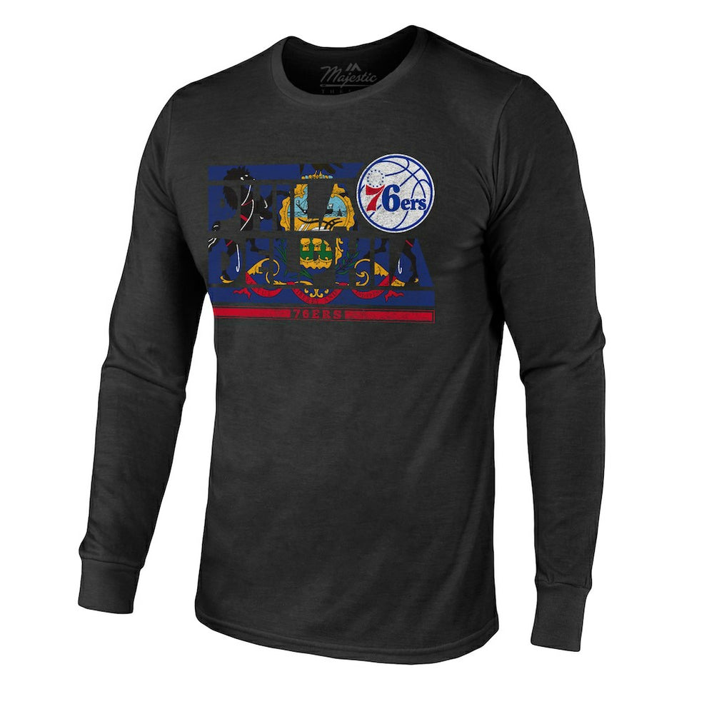 NBA - Philadelphia 76ers Majestic Threads City and State Tri-Blend Long Sleeve T-Shirt - Black
