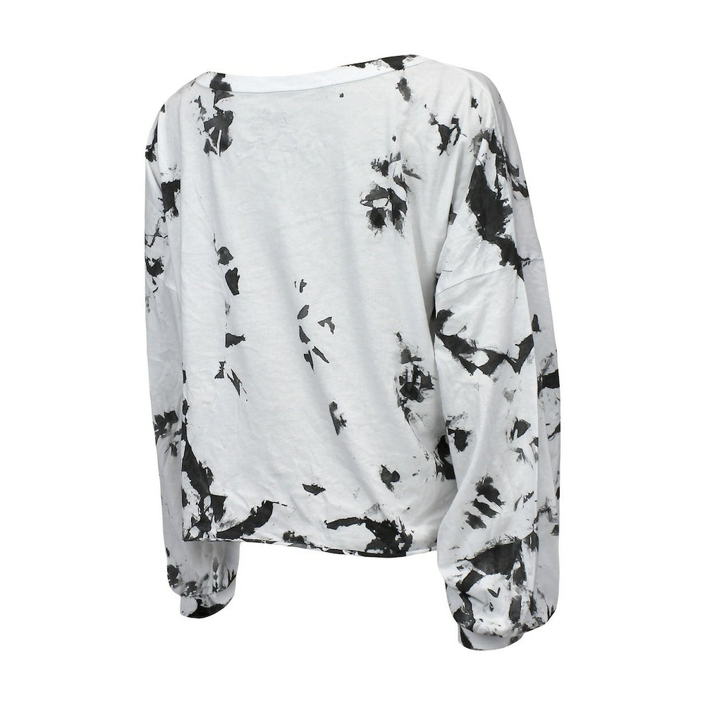 NBA - Brooklyn Nets Majestic Threads Women's Aquarius Tie-Dye Cropped V-Neck Long Sleeve T-Shirt - White/Black