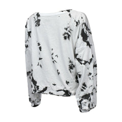 NBA - Brooklyn Nets Majestic Threads Women's Aquarius Tie-Dye Cropped V-Neck Long Sleeve T-Shirt - White/Black