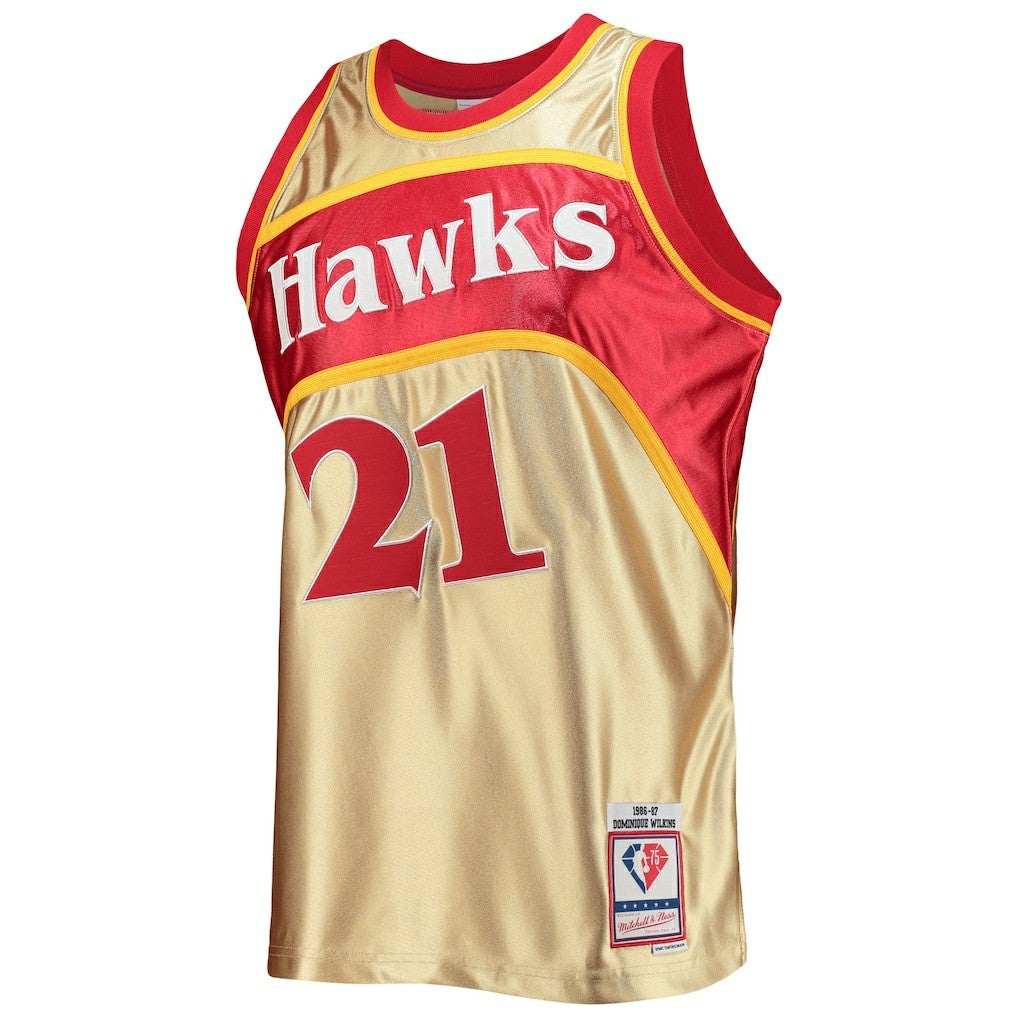 Dominique Wilkins Atlanta Hawks 75th Anniversary 1986/87 Hardwood Classics Swingman Jersey - Gold | NBA Jerseys