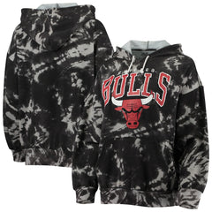 NBA - Chicago Bulls Majestic Threads Women's Burble Tie-Dye Tri-Blend Pullover Hoodie - Black