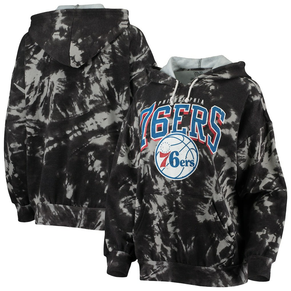 NBA - Philadelphia 76ers Majestic Threads Women's Burble Tie-Dye Tri-Blend Pullover Hoodie - Black