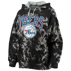 NBA - Philadelphia 76ers Majestic Threads Women's Burble Tie-Dye Tri-Blend Pullover Hoodie - Black