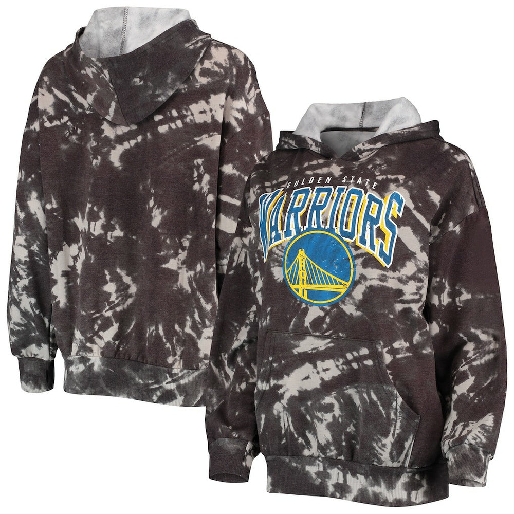 NBA - Golden State Warriors Majestic Threads Women's Burble Tie-Dye Tri-Blend Pullover Hoodie - Black