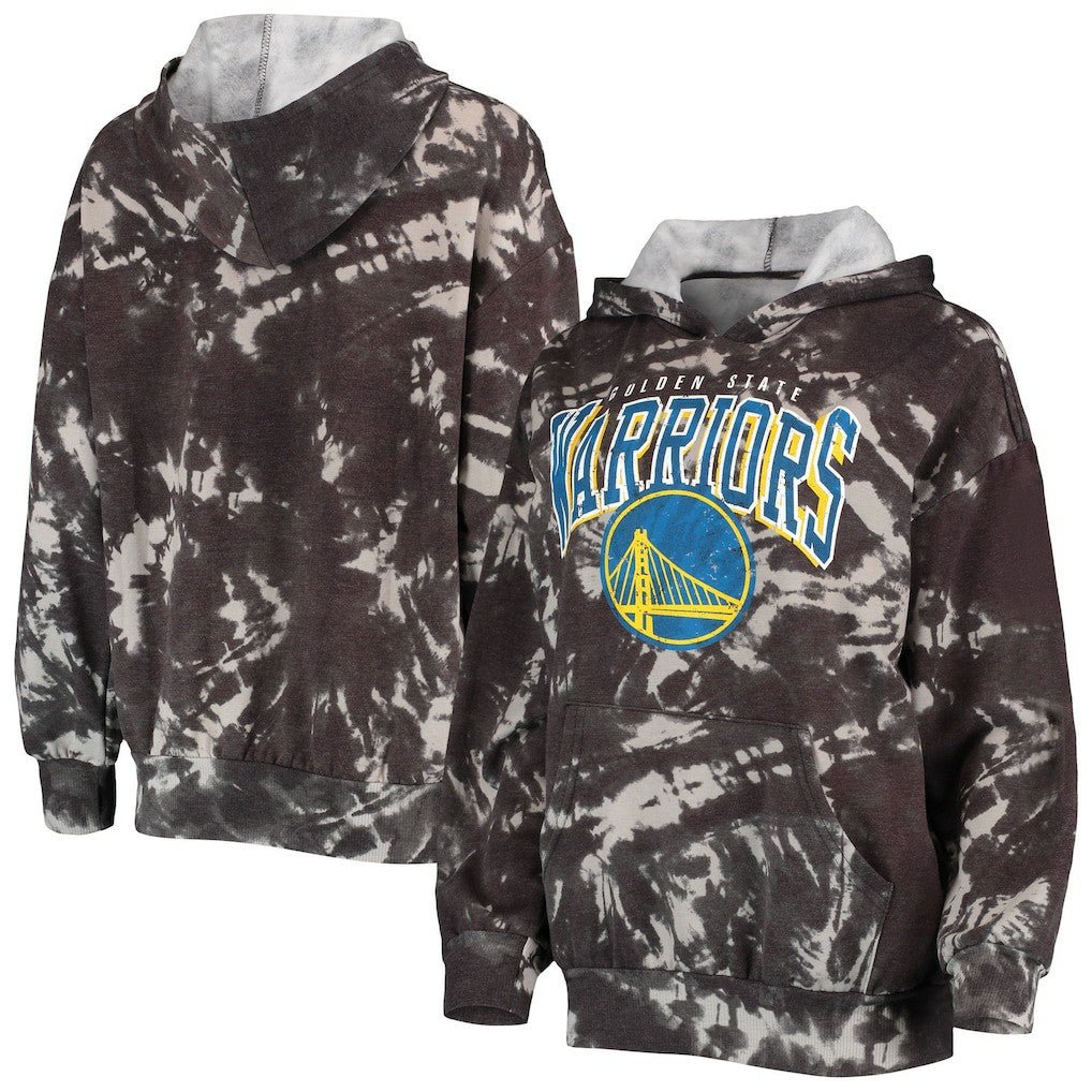 NBA - Golden State Warriors Majestic Threads Women's Burble Tie-Dye Tri-Blend Pullover Hoodie - Black