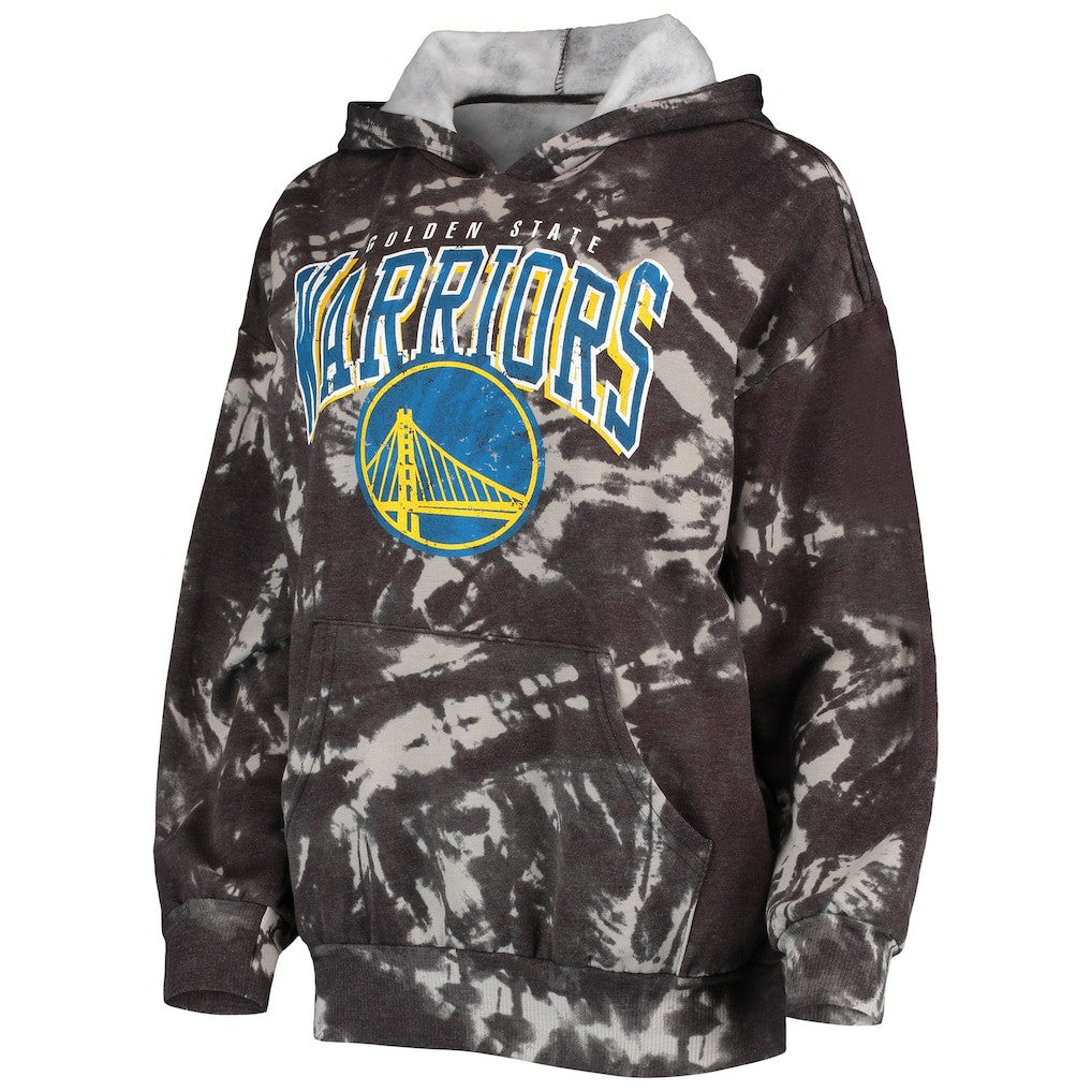 NBA - Golden State Warriors Majestic Threads Women's Burble Tie-Dye Tri-Blend Pullover Hoodie - Black