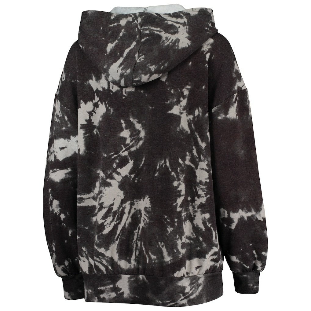 NBA - Brooklyn Nets Majestic Threads Women's Burble Tie-Dye Tri-Blend Pullover Hoodie - Black