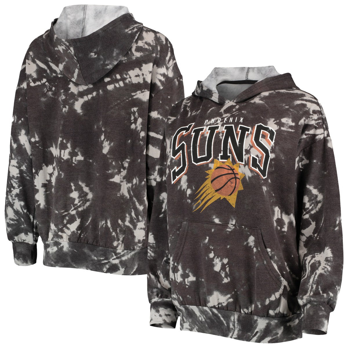NBA - Phoenix Suns Majestic Threads Women's Burble Tie-Dye Tri-Blend Pullover Hoodie - Black