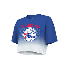 NBA - Philadelphia 76ers Majestic Threads Women's Repeat Dip-Dye Cropped T-Shirt - Royal/White