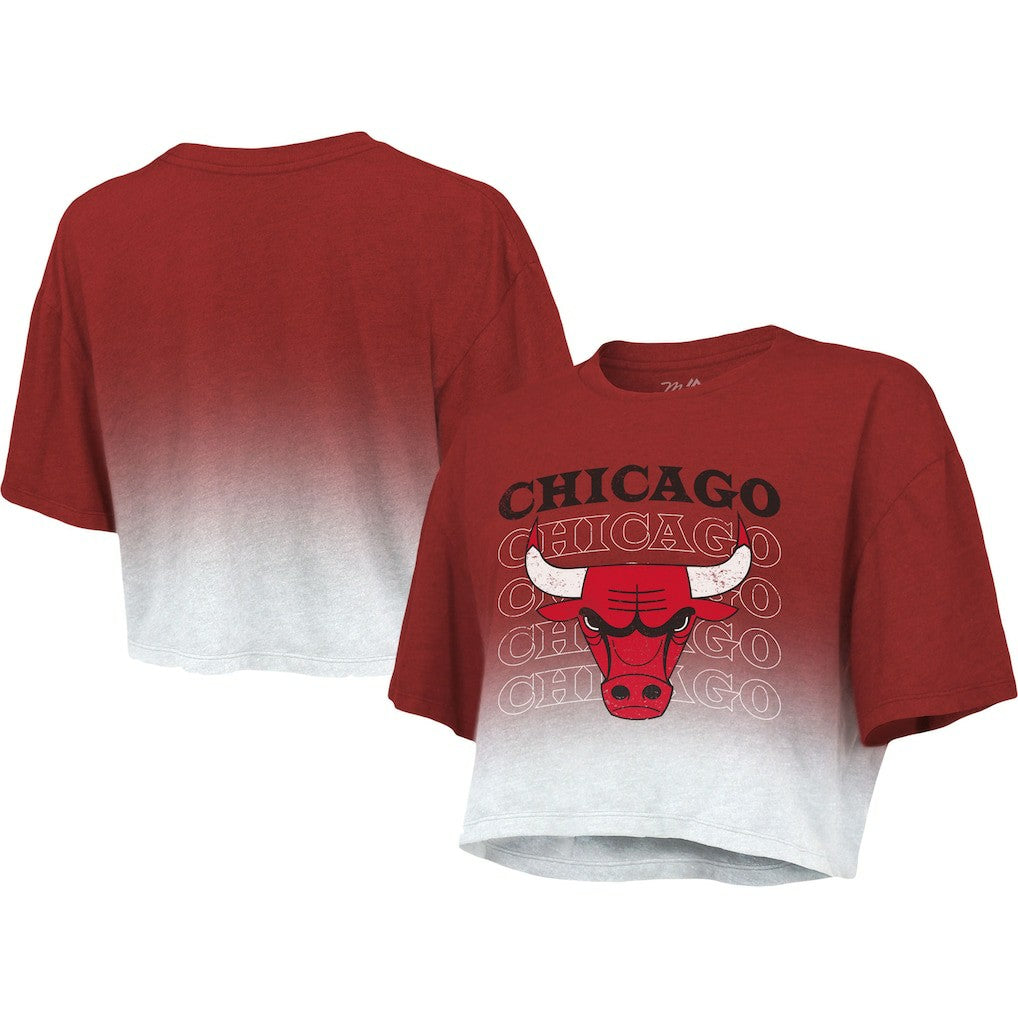 NBA - Chicago Bulls Majestic Threads Women's Repeat Dip-Dye Cropped T-Shirt - Red/White