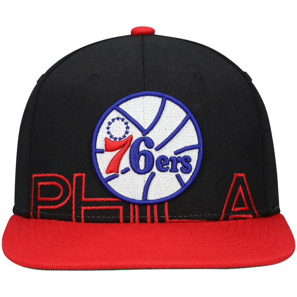 Mitchell & Ness - Philadelphia 76ers Hardwood Classics Low Big Face Snapback Hat - Black/Red