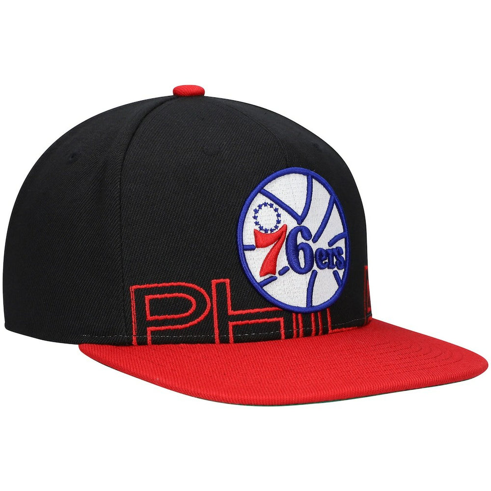 Mitchell & Ness - Philadelphia 76ers Hardwood Classics Low Big Face Snapback Hat - Black/Red