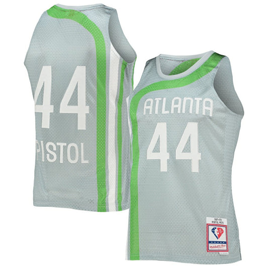 Pete Maravich Atlanta Hawks 75th Anniversary 1971/72 Hardwood Classics Swingman Jersey - Silver | NBA Jerseys