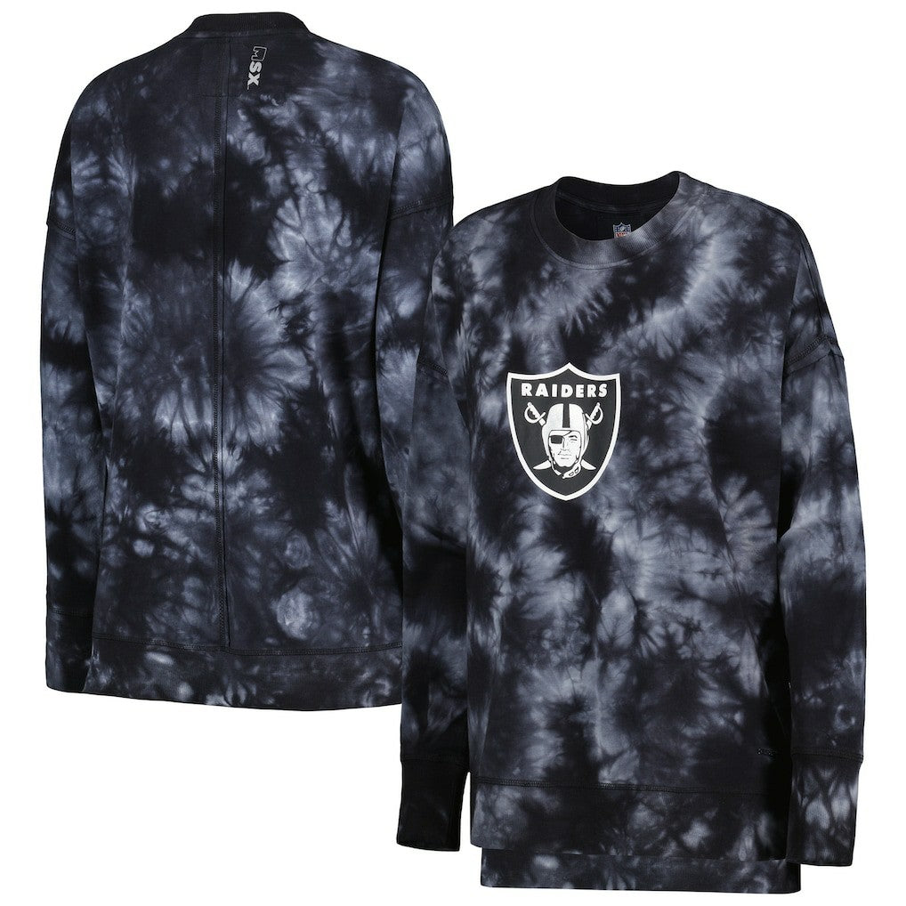 Las Vegas Raiders MSX by Michael Strahan Women's Bailey Tie-Dye Pullover Sweatshirt Black - NFL