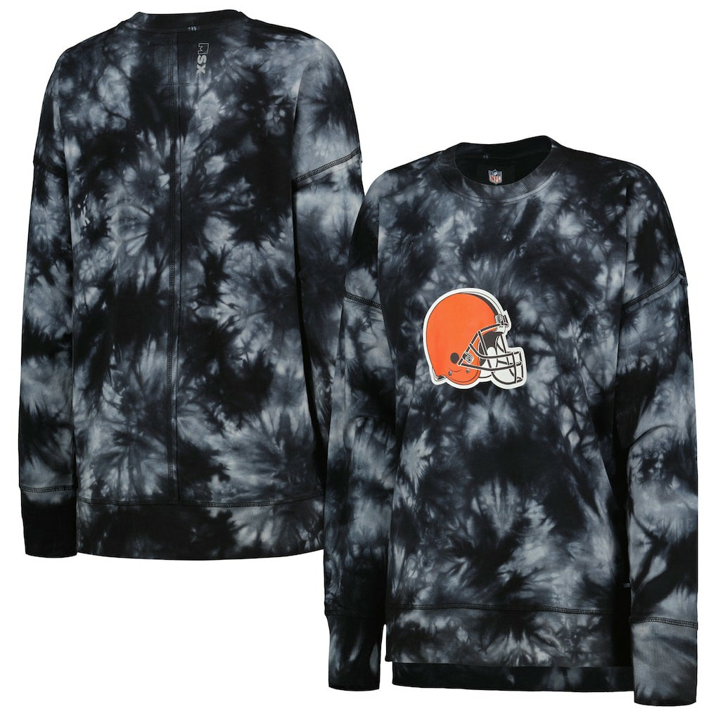 Cleveland Browns MSX by Michael Strahan Women's Bailey Tie-Dye Tri-Blend Pullover Sweatshirt Black - NFL