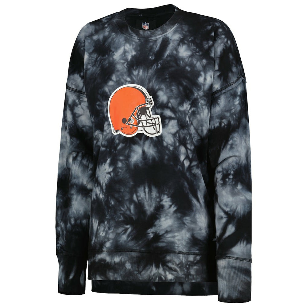Cleveland Browns MSX by Michael Strahan Women's Bailey Tie-Dye Tri-Blend Pullover Sweatshirt Black - NFL