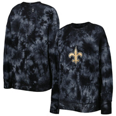 New Orleans Saints MSX by Michael Strahan Women's Bailey Tie-Dye Tri-Blend Pullover Sweatshirt Black - NFL