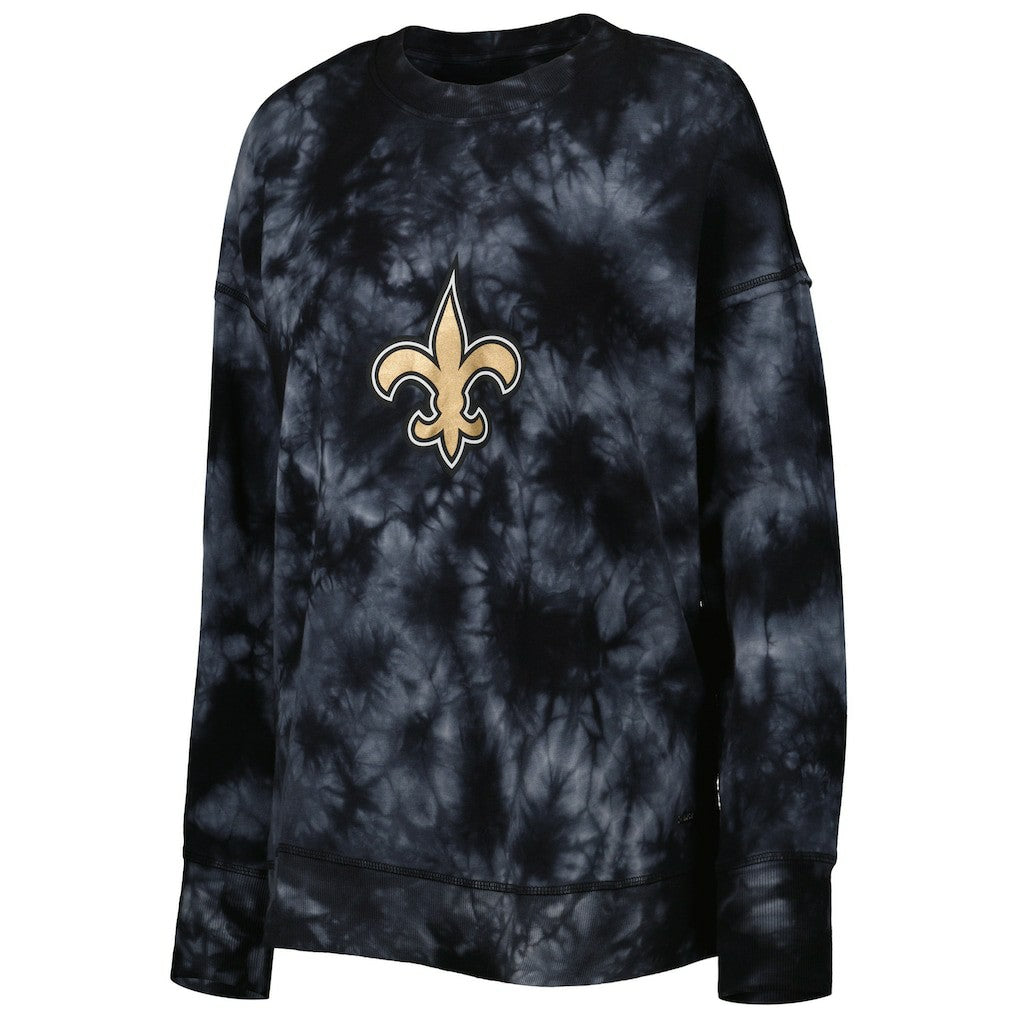 New Orleans Saints MSX by Michael Strahan Women's Bailey Tie-Dye Tri-Blend Pullover Sweatshirt Black - NFL