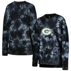 Green Bay Packers MSX by Michael Strahan Women's Bailey Tie-Dye Tri-Blend Pullover Sweatshirt Black - NFL