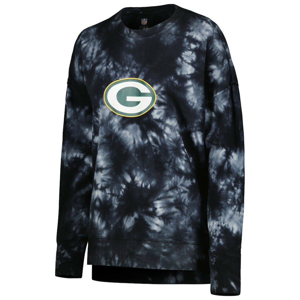 Green Bay Packers MSX by Michael Strahan Women's Bailey Tie-Dye Tri-Blend Pullover Sweatshirt Black - NFL