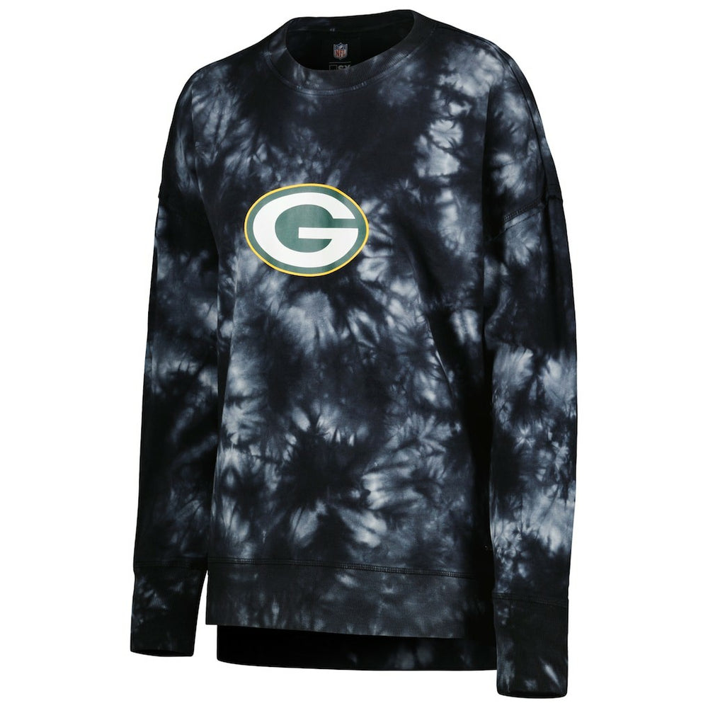 Green Bay Packers MSX by Michael Strahan Women's Bailey Tie-Dye Tri-Blend Pullover Sweatshirt Black - NFL