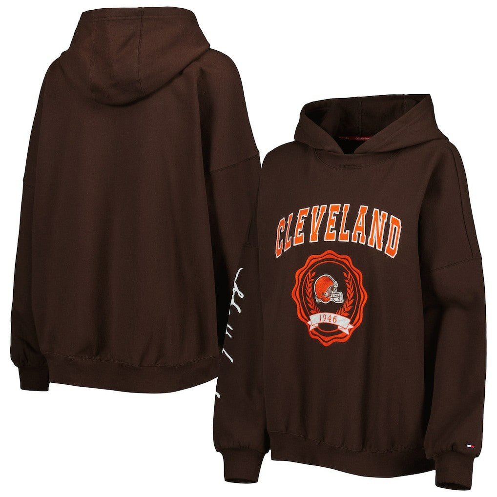Cleveland Browns Tommy Hilfiger Women's Becca Drop Shoulder Pullover Hoodie Brown - NFL
