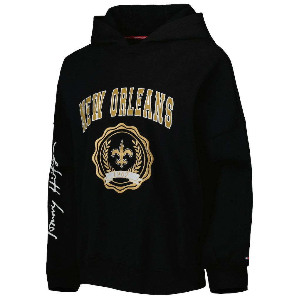 New Orleans Saints Tommy Hilfiger Women's Becca Drop Shoulder Pullover Hoodie Black - NFL
