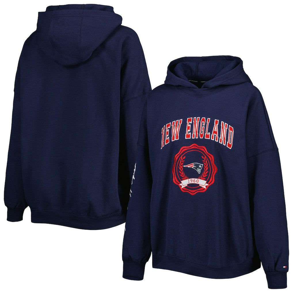 New England Patriots Tommy Hilfiger Women's Becca Drop Shoulder Pullover Hoodie Navy - NFL