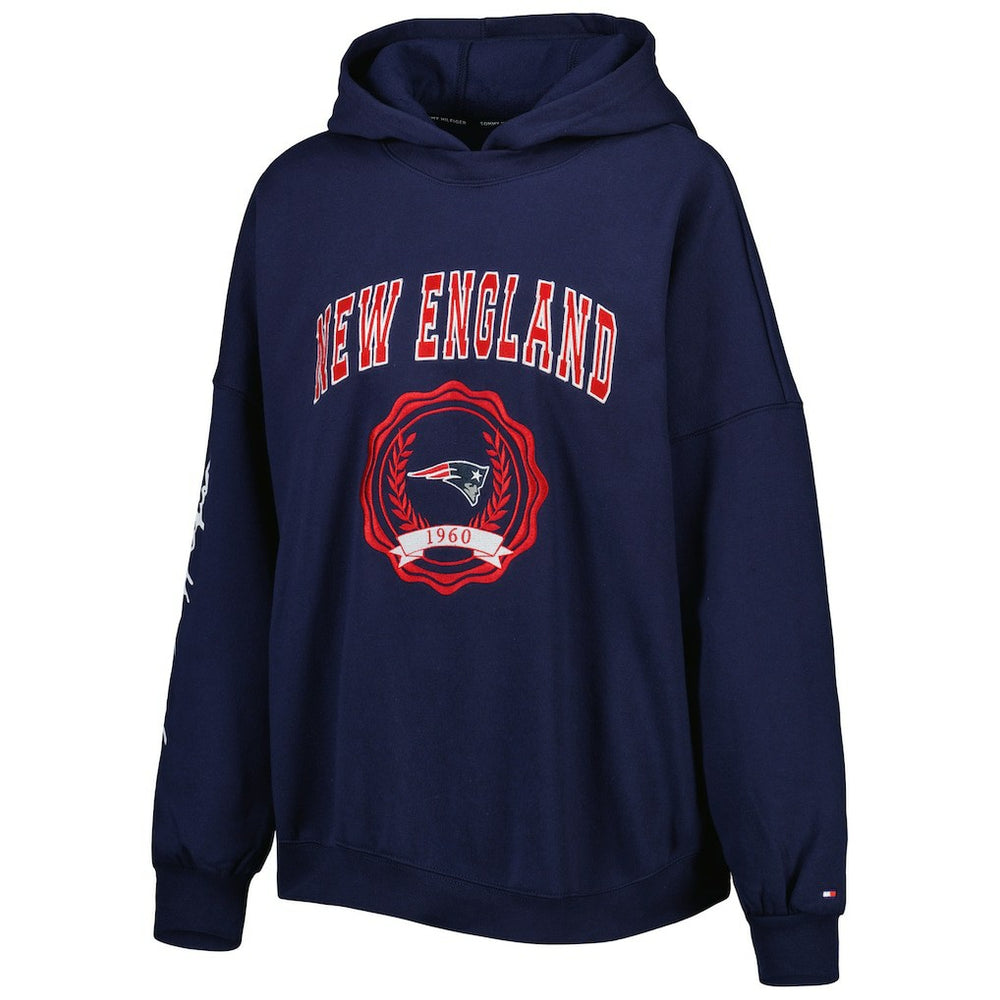 New England Patriots Tommy Hilfiger Women's Becca Drop Shoulder Pullover Hoodie Navy - NFL