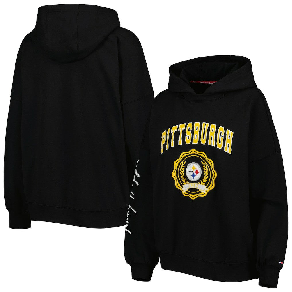 Pittsburgh Steelers Tommy Hilfiger Women's Becca Drop Shoulder Pullover Hoodie Black - NFL
