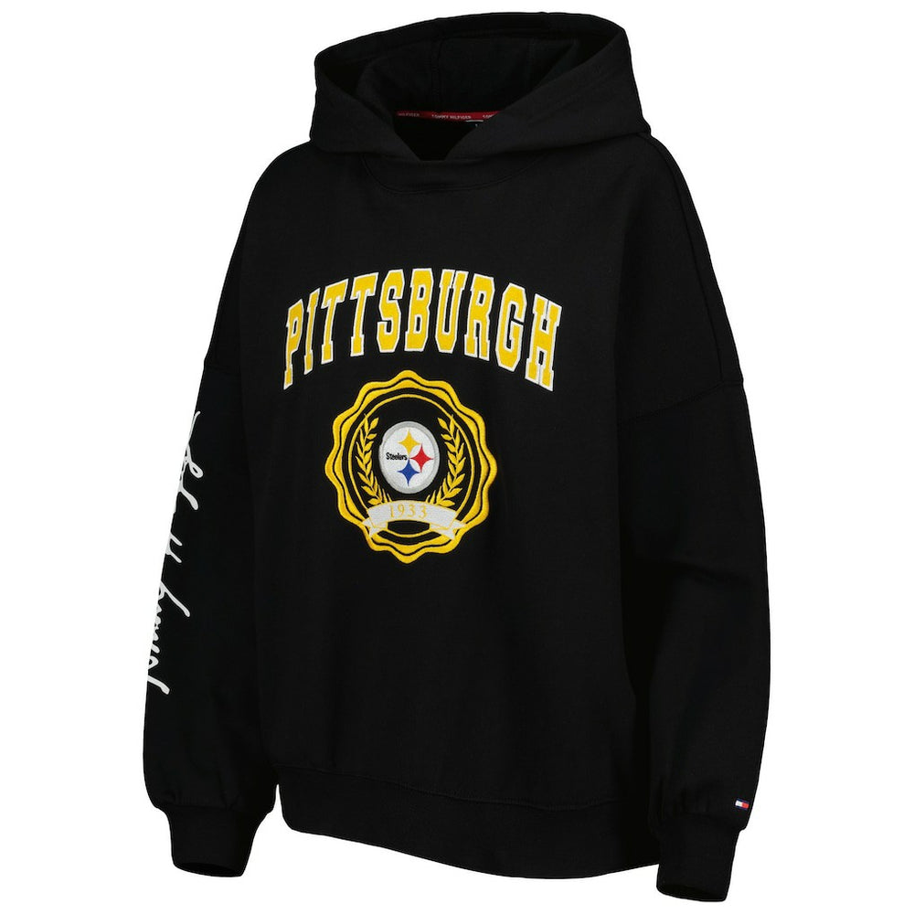 Pittsburgh Steelers Tommy Hilfiger Women's Becca Drop Shoulder Pullover Hoodie Black - NFL