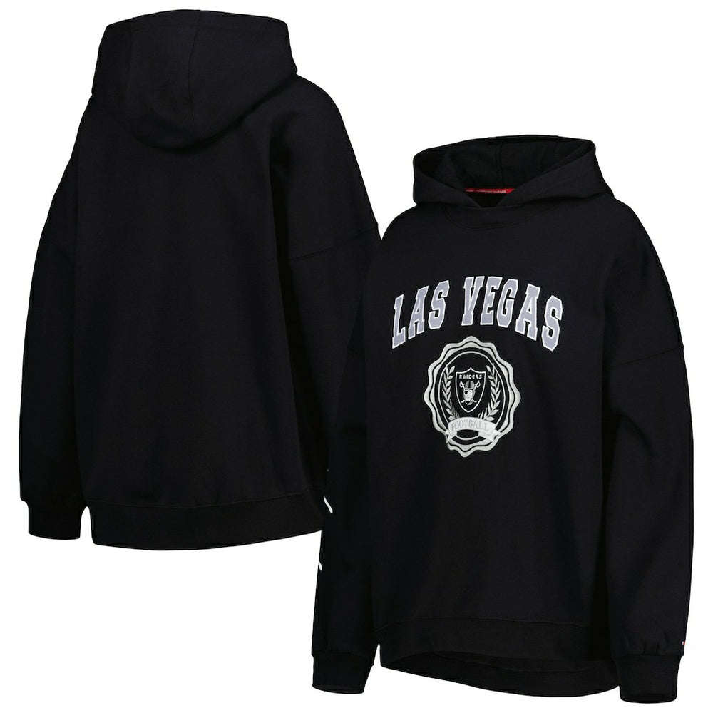 Las Vegas Raiders Tommy Hilfiger Women's Becca Drop Shoulder Pullover Hoodie Black - NFL