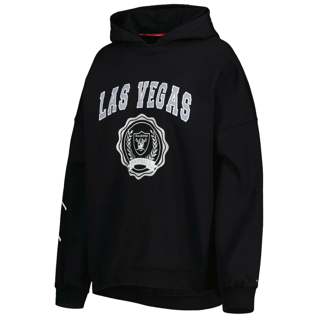 Las Vegas Raiders Tommy Hilfiger Women's Becca Drop Shoulder Pullover Hoodie Black - NFL