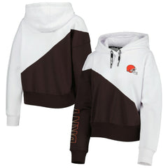 Cleveland Browns DKNY Sport Women's Bobbi Color Blocked Pullover Hoodie White/Brown - NFL