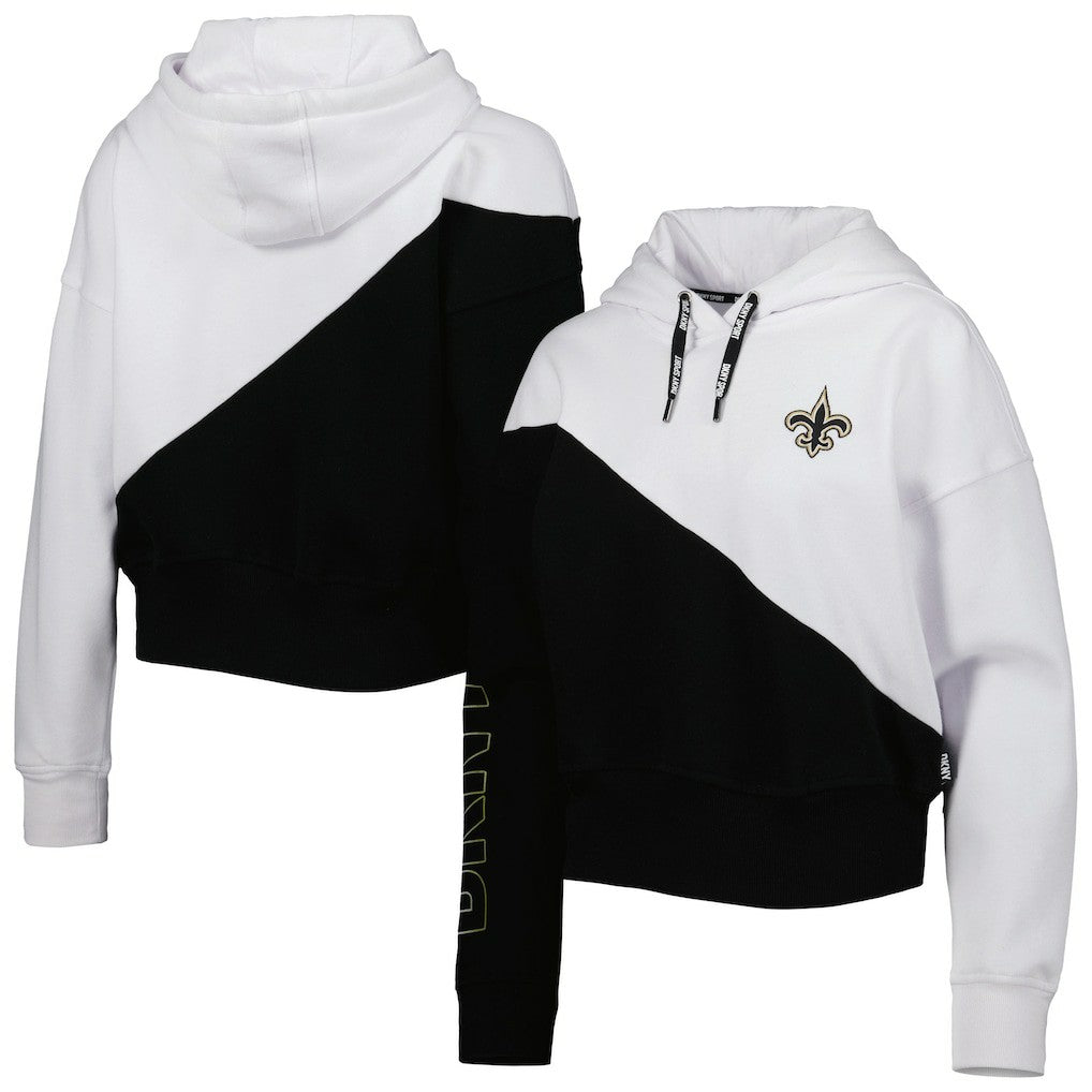 New Orleans Saints DKNY Sport Women's Bobbi Color Blocked Pullover Hoodie White/Black - NFL