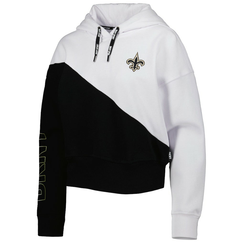 New Orleans Saints DKNY Sport Women's Bobbi Color Blocked Pullover Hoodie White/Black - NFL